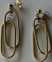 14k Gold Double Dangling  Paperclip Hoop Earrings - 0.068oz