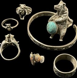 Bears Estate Jewelry Collection. Cuff Bracelet, Rings, Pierced Earrings.