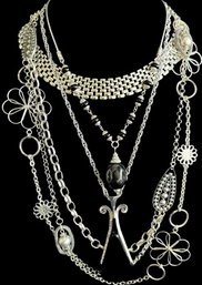 5 Silver Tone Necklaces