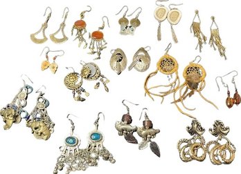 Collection Of Dangling Earrings, Some Sterling - Gemstones, Turquoise, Gold Tone, Silver Tone