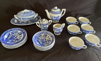 Small White & Blue Tea Set: Made In Japan.