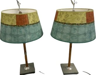 Pair Of Modern Style Portable Luminaire Table Lamps With Shades- Working, 28in Tall