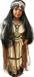 American Indian Themed Stand Up Doll With Round Base With Beads And Tethers (25in Tall)