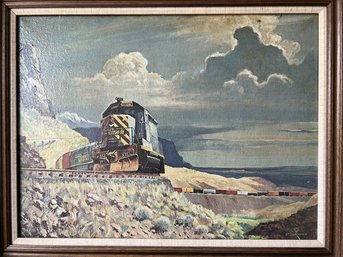 Otto Kuhler Framed Painting Piece - 27.5Lx21.5W Locomotive