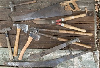 Assorted Vintage Hand Tools & Machete- Hay Knife Rustic Farmhouse Tool Is 38in Long