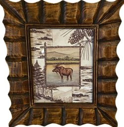 Bull Moose Print Framed In Wooden Decorative Frame (14.5x16)