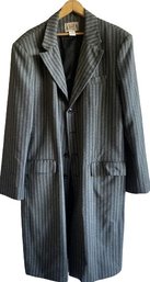 Mens Trench Coat. Black Pinstriped Size 46 With Black Scarf