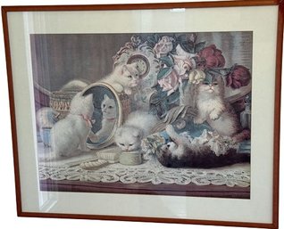 'The Five Senses Cats Playing On Dresser' Victorian Print, H. C. Plumb 26x21