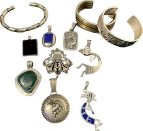 Bracelets, Pin, And Pendants. Gemstones. Some Sterling. See Photos For Markings.