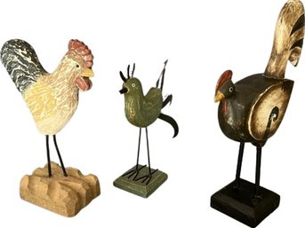 Wooden Chicken Figurines 12-17.5