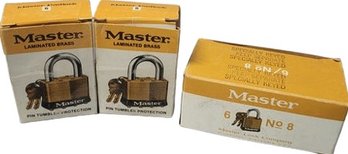 2 Laminated Brass Master Locks. 2 Small Master Locks.