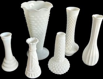 White Glass & Milk Glass Vintage Vases Collection
