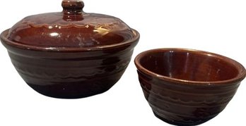 Harcrest Stoneware Bowls. Large With Lid Is 8.5x4.5