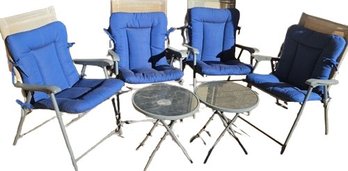 Patio Furniture 4  Folding Chair (24'W X 22'L X 36.5'H) With Cushions And Two Round End Tables