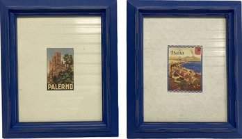 Pair Of Artwork With Matching Blue Frames (10.5x12.5)