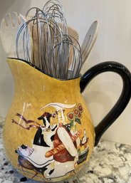 Glass Pitcher With Cooking Utensils