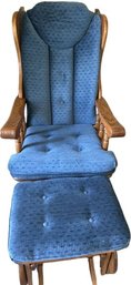 Wooden And Blue Fabric Glider Chair With Ottoman - 25'L X 44'H