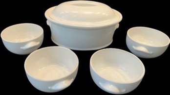 Pillivuyt Casserole Dish ( 9x5x7) & 4 Bowls.
