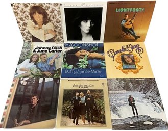 Vinyl Collection (9) Including Linda Ronstadt, Johnny Cash, Buffy Sainte-Marie