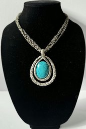 Chico's Silver Tone Multi-Strand Necklace With Oval Turquoise Necklace - 17'long