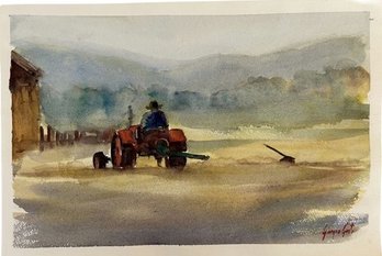 Farm Themed Watercolor Signed By Artist (18x12)- Piece Has A Bent Corner