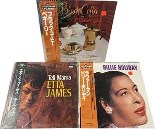 UNOPENED Japanese Pressed, Vinyl Records (3) Billie Holiday, Etta James And Peggy Lee