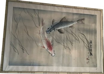 Framed Watercolor Koi Fish Painting, 43x29