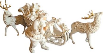 Porcelain Santa , Sleigh, And Reindeer.