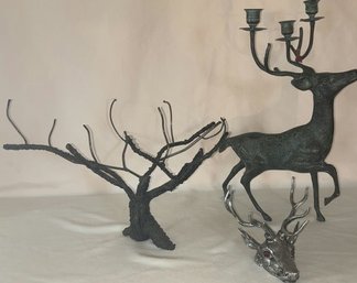 Deer Candlestick Holder, Deer Head Decor, Metal Tree Sculpture