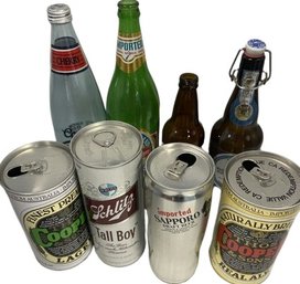 Vintage Beer Glass Bottles And Tin Can Set