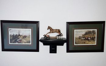 Horse Themed Lot, Display Wall Shelf & Two Framed Wall Art