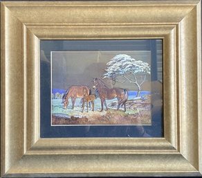 Goldtone Frame Horse Art (15.5x13.5) - Signed By Artist