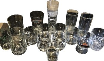 16 Pieces, Crown Royal Rocks Glasses, Budweiser Tall Glass, Assorted Pint Glasses