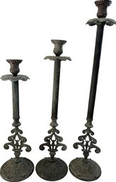 3 Tall Metal Candle Holders
