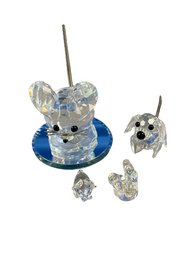 Swarovski Crystal Figurines- Mouse, Dog, Swan, Pig (2.5 Inches Largest) (2 Inch Mirror Platform)