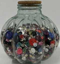 Jar Of Assorted And Colorful Buttons Lot - Jar Height Is 12 3/4'