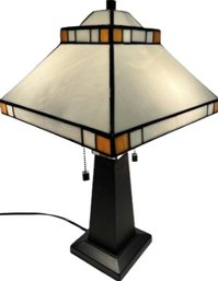 Metal Lamp With Stained Glass Top: Tested & Working: 20 H & 11 W