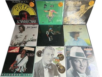 (9) Vinyl Records- Bing Crosby, Johnny Cash, Frank Sinatra, Jimmy Buffett, Arlo Guthrie, And More