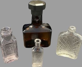 Vintage Glass Collection Including An Amber Glass Decanter. 5-8 H