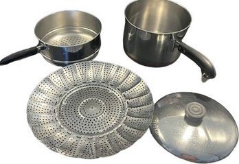 Sauce Pan With Steam Pan Insert & Steam Rack  & Lid. Pan Is 5x7.5