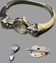 Cheetah Silvertone Cuff Watch B Rumours. Pendant With Lilac Gemstone. Artist Pallet Pendant.