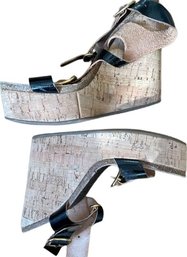 Ladies Designer Shoes, Pedro Garcia - Size 38. Goldtone Buckle, Black, Patent Leather, Made In Spain