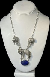Sterling Necklace And Bracelet. Necklace Includes Gemstone With Wolves. Bracelet Has Bear With Fish.
