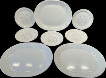 Three Corelle Serving Platters & Five Plates.