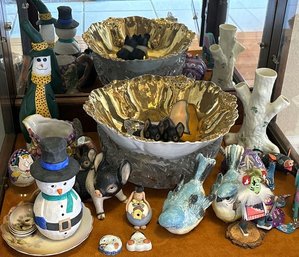 Figurines, Birds, Wood Animals, Shiney Bowl, Snowman