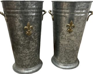 Pair Of Tall Galvanized Vases - 15' H