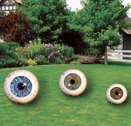 (NEW) Multicolor Eyes On You Round Plastic Corrugate With Metal Stakes Yard Signs (15' To 25') - Pack Of 3