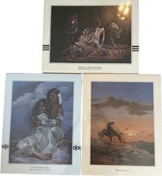 Three American Indian Themed Prints With Quotes From P. Cross And M. Caroselli In Original Packaging (20x16)