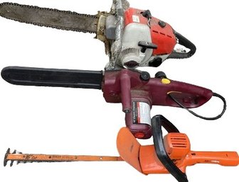 3 Chainsaw Set, One Gas Powered, Two Electric Powered, L32xW12