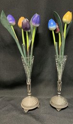 Wooden Flower Decorations & (2) Metal Based, Glass Flower/Candle Holders